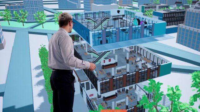 Engineer Studies Detailed BIM Model On Computer