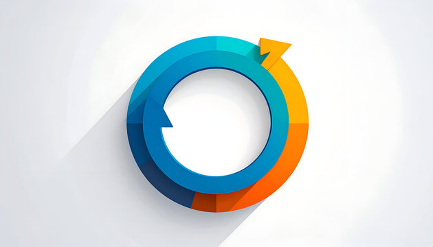 Abstract circular arrow symbol with blue and orange color scheme graphic design