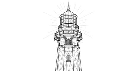 Obraz premium Black and White Lighthouse Illustration.