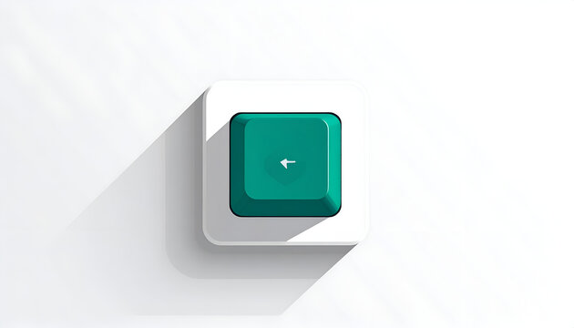 Emerald green backspace key icon on white shadowed for graphic design elements