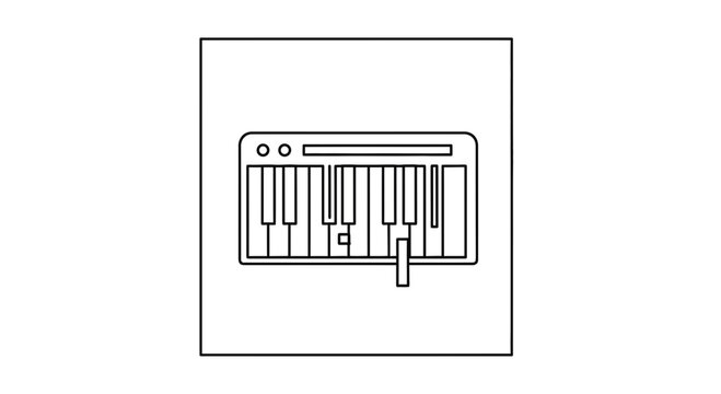 Sleek minimalist line art vector illustration of an electronic musical keyboard synthesizer