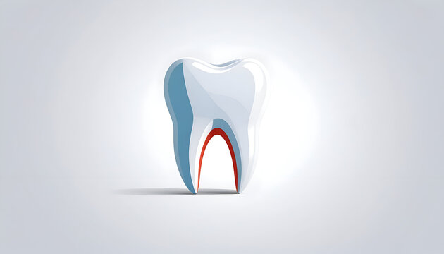 Single white tooth illustration with red root canal detail on gradient background