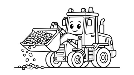 Smiling cartoon bulldozer with rocks. © Suro