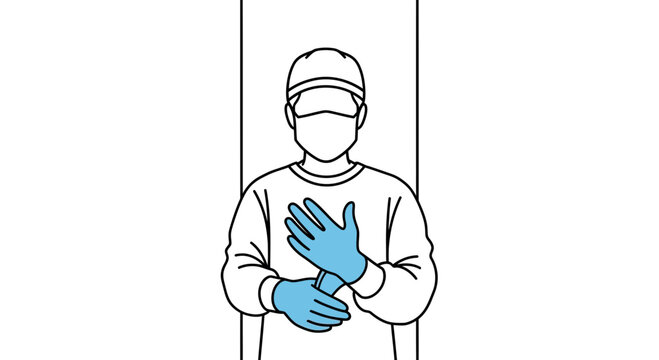 Dedicated healthcare professional preparing with essential protective gear and surgical gloves for