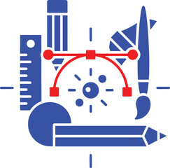 Obraz premium Blue and red geometric with a whisk and compass