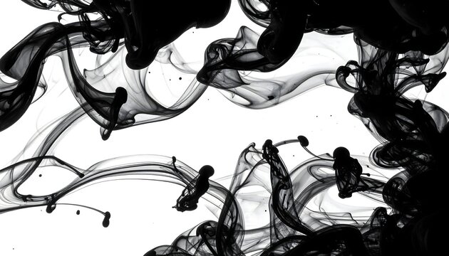 Abstract Black Ink Swirls in White Space