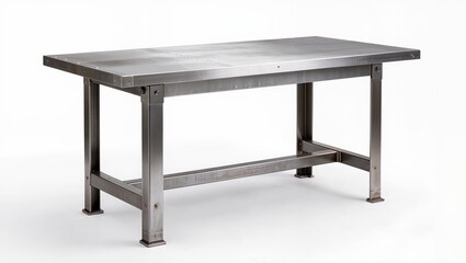 Fototapeta premium Industrial metal workbench with steel frame isolated on white background,