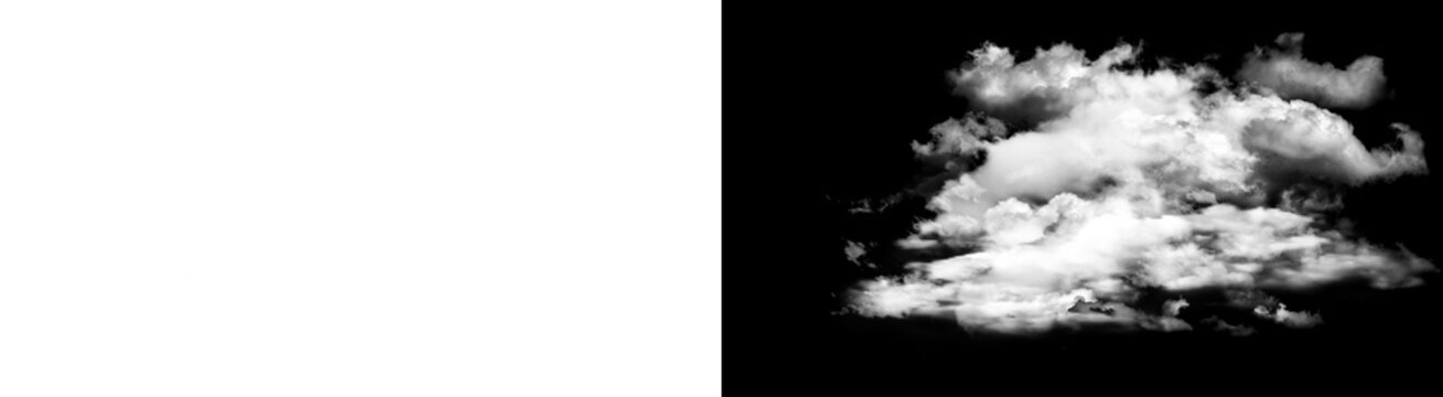 PNG image of&nbsp;Dense, bright, high-contrast cumulus cloud formation isolated against deep black on transparent background