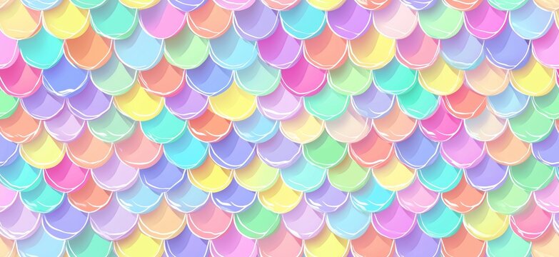 Pastel rainbow mermaid scales seamless pattern background. Cute iridescent texture creating a dreamy fantasy wallpaper for packaging