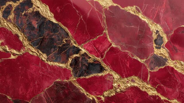 A video showcasing a luxurious red and gold marble pattern with black accents
