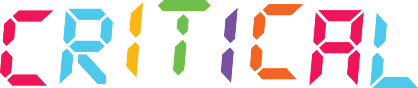 Critical text rendered in colorful digital segment font on transparent background for urgent notification concepts.