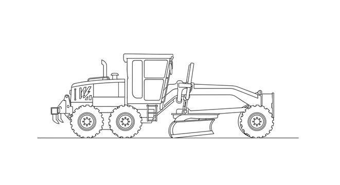 Line Drawing of Road Grader Machine.
