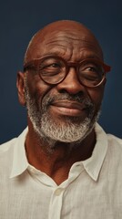 Obraz premium Introspective Elderly Man in Glasses, Smoking and Looking Directly at the Camera