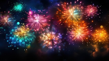 Fototapeta premium Vibrant Fireworks Display with Explosive Color Bursts