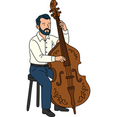 Man Playing Upright Bass Illustration © Gisella