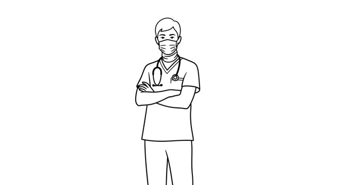 Dedicated medical professional illustration wearing mask and stethoscope standing confidently