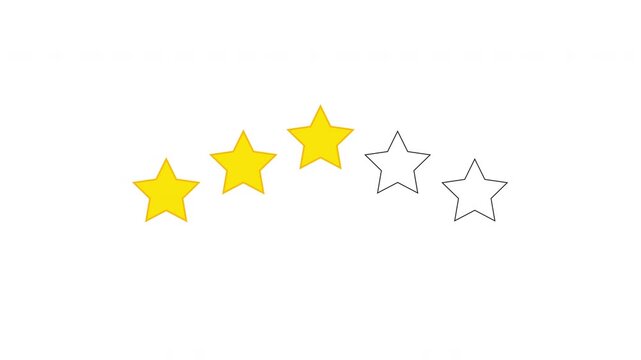Animated 3 star rating or review in survey, poll, questionnaire or customer satisfaction. positive feedback with abstract three stars. 4k Video