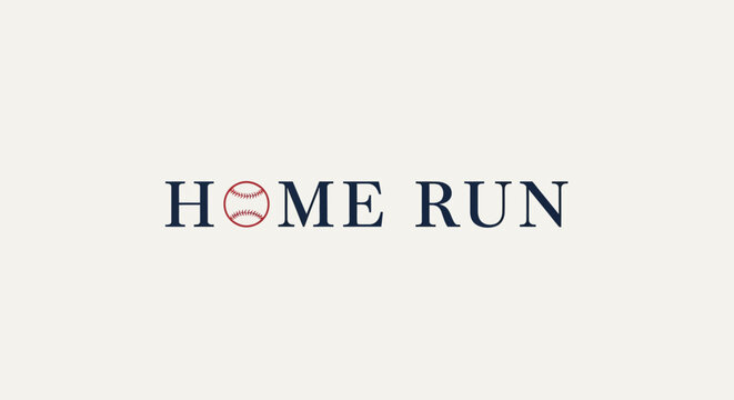 Home Run text with baseball graphic, sports concept, vintage style