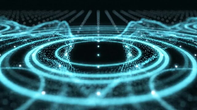 Futuristic wifi mesh network waves glowing blue on black with ripple effects