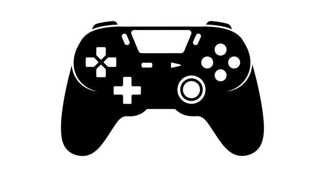 Black Video Game Controller Icon, Modern Gaming Input Device Silhouette