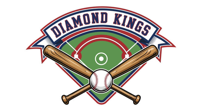 Diamond Kings Baseball Logo with Bats and Ball on Field