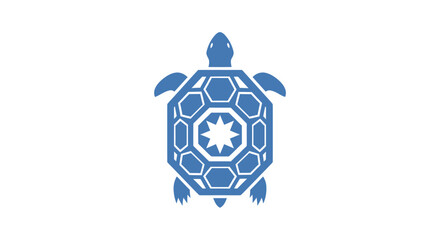 Fototapeta premium Geometric blue turtle icon on white background symbolizing protection