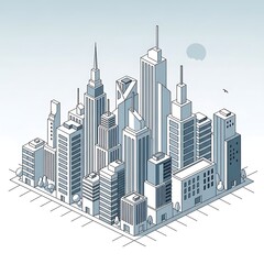Obraz premium Modern cityscape with skyscrapers and buildings.