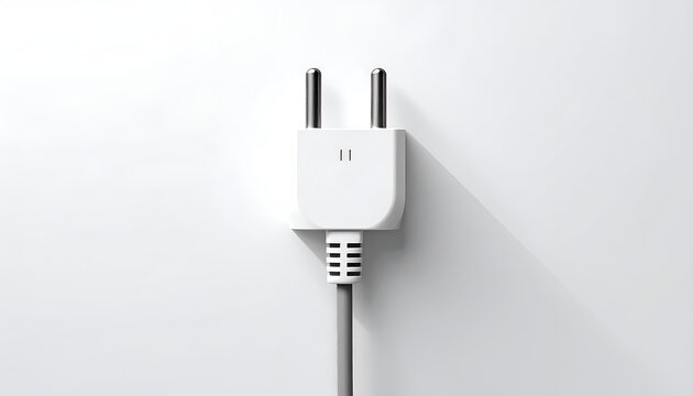 White European power plug with rounded pins on bright white background for electricity