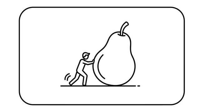Determined individual exerting effort pushing an oversized pear representing a significant healthy