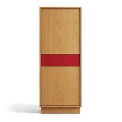 Naklejka premium Modern wooden cabinet with red accent panel for home storage