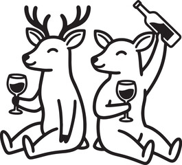 Two deer drinking wine together happily © GraphicGrove