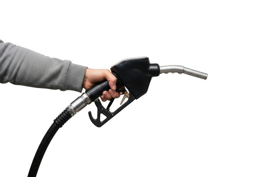 A hand holding a gas pump nozzle