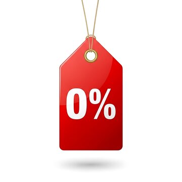 Red zero percent discount price tag isolated on transparent background