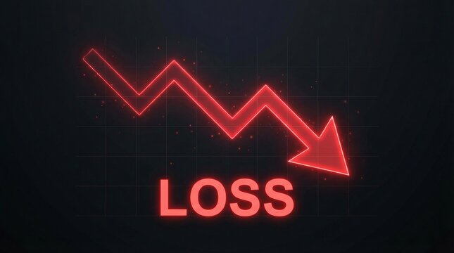 Declining graph with a red arrow pointing downwards indicating financial loss