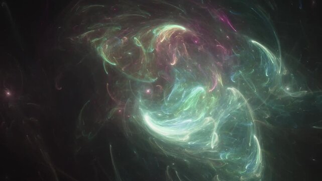 Abstract swirling nebula motion with glowing cosmic gases and stardust effects