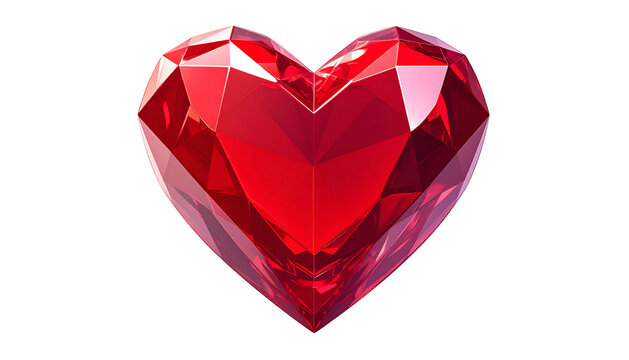 Red heart shaped gemstone with facets isolated on black background for graphic design