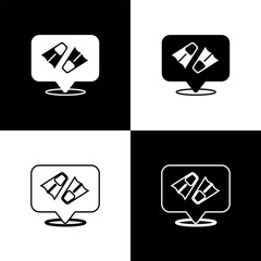 Set Rubber flippers for swimming icon isolated on black and white background. Diving equipment. Extreme sport. Diving underwater equipment. Vector © vector_v