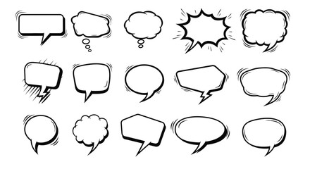 Fototapeta premium A collection of 15 various comic book style speech bubbles and thought clouds in black and white