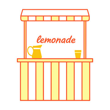 Illustration of a lemonade stand with a pitcher and cup on the counter