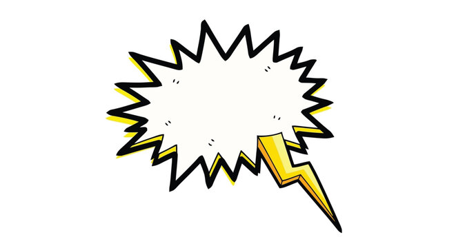 A comic book style illustration of an explosion with a lightning bolt