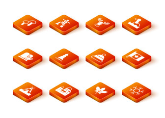 Set Indian teepee or wigwam, Chateau Frontenac hotel, Christmas mitten, Canadian spruce, maple leaf, Beanie, Snowflake and Flag of Canada icon. Vector © vector_v