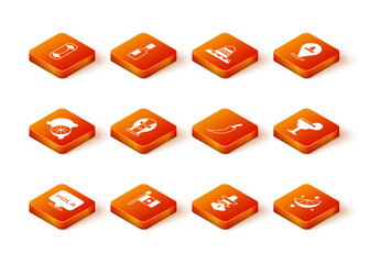 Set Hola, Mexico flag, Lime, Mexican wrestler, man sombrero, Hot chili pepper pod, Sliced lime and Margarita cocktail icon. Vector © vector_v