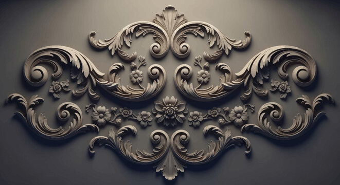 Elegant Baroque Swirl Ornament with Floral Accents - Luxury Decor Element