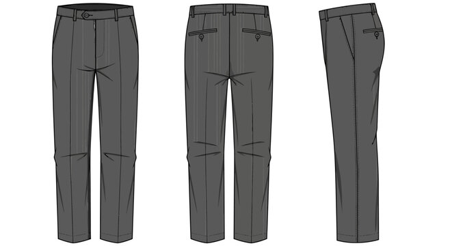 Men's Grey Trousers: Front, Back, and Side Views for Fashion Design