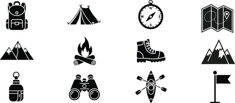 Camping and hiking icons set