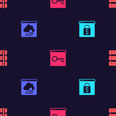 Fototapeta premium Set Online shopping on screen, Cloud technology data transfer, Secure your site with HTTPS, SSL and Server on seamless pattern. Vector