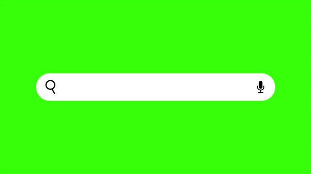 Search bar animation on green screen, web search interface, browser input field, user interface element, minimal search box design, chroma key motion