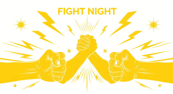 Arm Wrestling Fight Night Championship Competition Power Strength Yellow Graphic