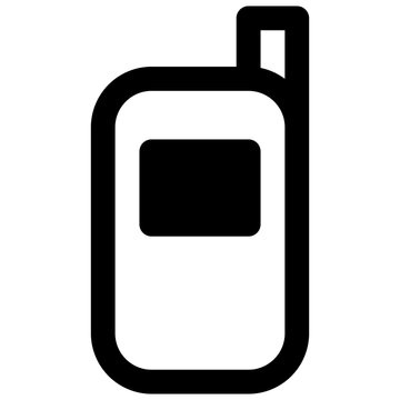 Flip phone. Outlined stroke vector icon with black-filled details.