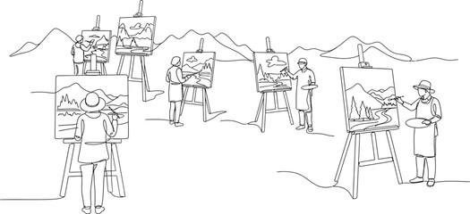 Obraz premium vintage drawing of people working on easels